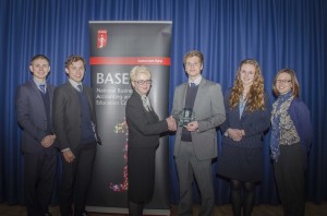 Picture shows Yarm School, winners of the BASE heat in Middlesbrough with Jeanette Brown, President of Northern Society of Chartered Accountants and their mentor Laura Cave from Kaplan Financial.