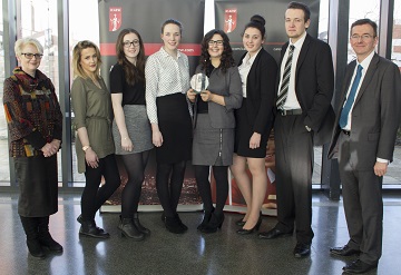 Carlisle College - winners of Cumbria heat of ICAEW BASE 2016 with head judges Jeanette Brown and Andrew Jackson (both past presidents of Northern Society of Chartered Accountants)